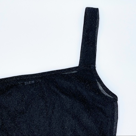 Shein Fitted Black Glitter Sleeveless Crop Top XS - Picture 3 of 8